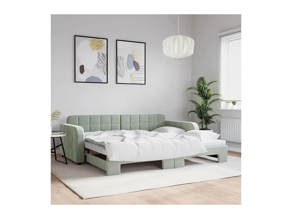Lit de jour avec lit gigogne gris clair 90x200 cm velours