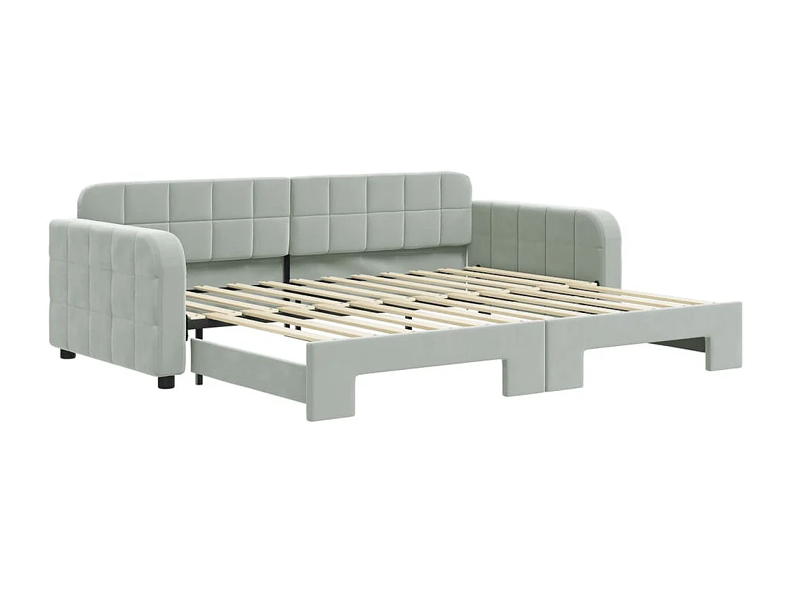 Lit de jour avec lit gigogne gris clair 90x200 cm velours