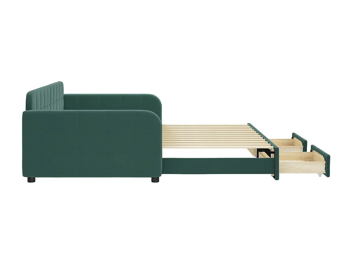 Sofá-cama com gavetão e gavetas 100x200 cm veludo verde-escuro