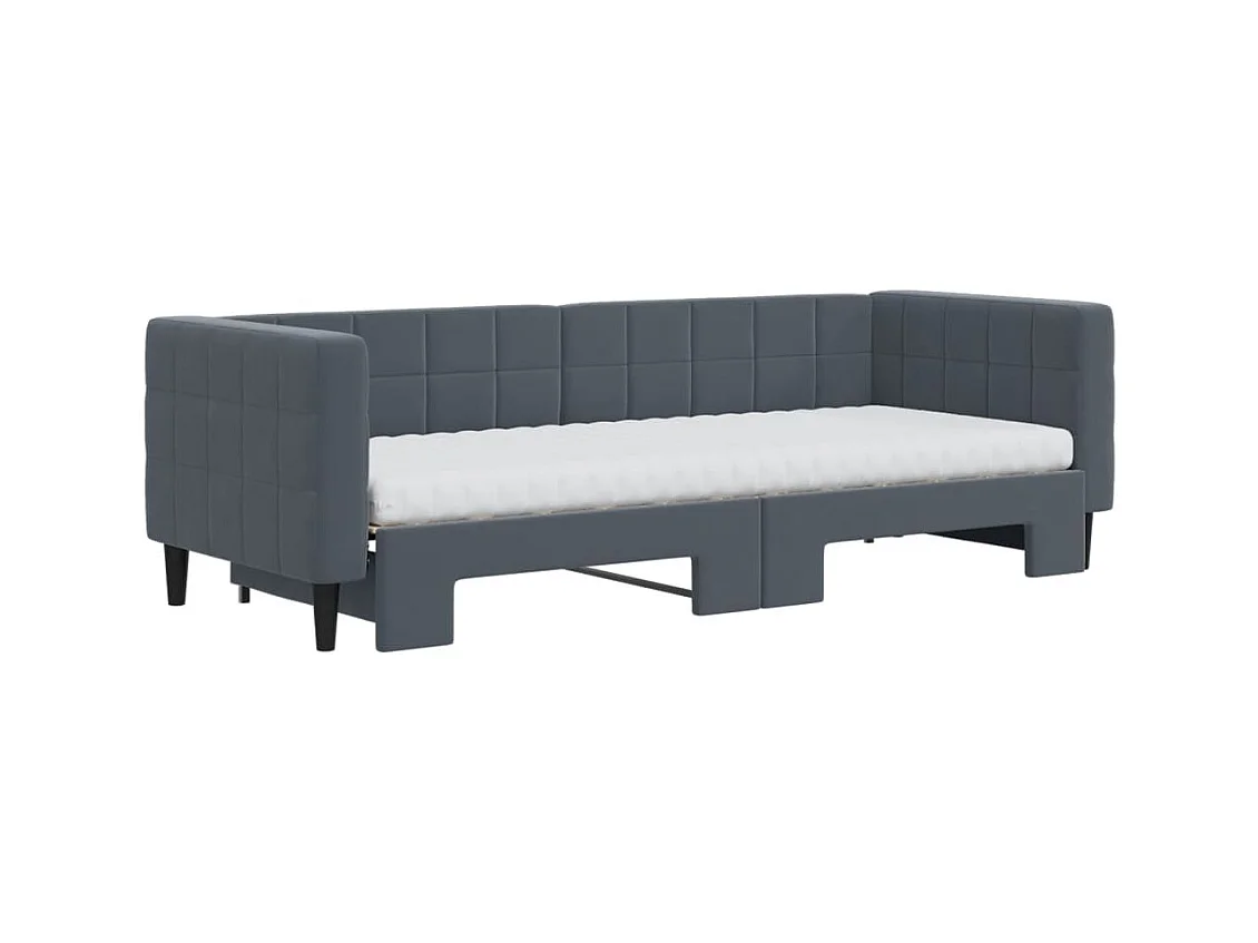 Sofá-cama com gavetão e colchões 80x200cm veludo cinzento-escuro