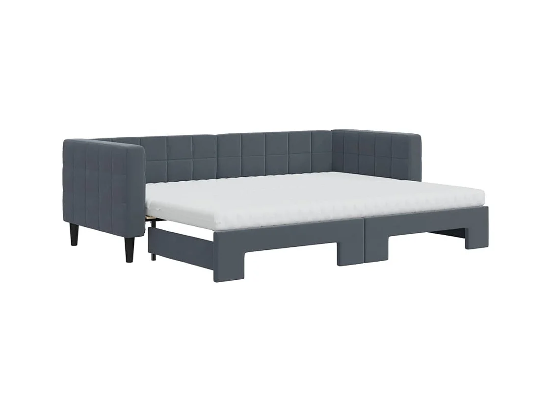 Sofá-cama com gavetão e colchões 80x200cm veludo cinzento-escuro