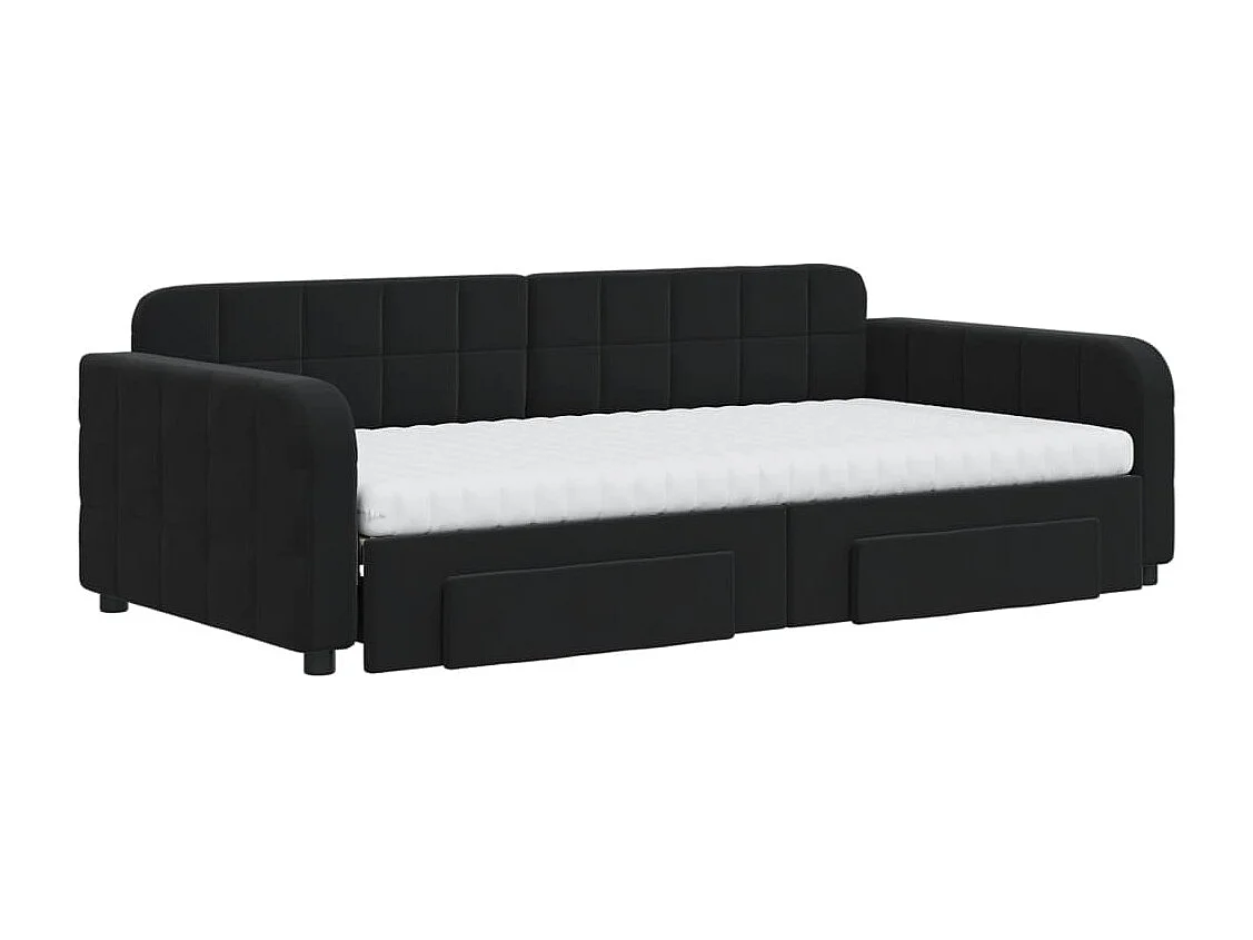Lit de jour avec gigogne et tiroirs noir 100x200 cm velours