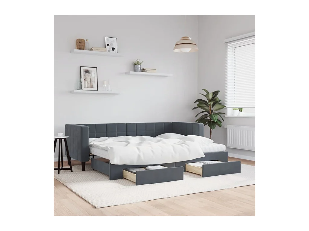 Slaapbank onderschuifbed en lades 80x200 cm fluweel donkergrijs