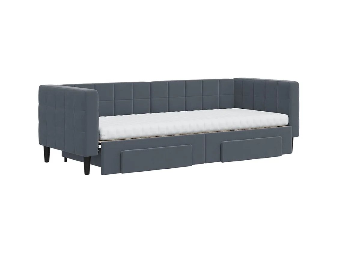 Sofá-cama com gavetão e gavetas 80x200 cm veludo cinzento-escuro