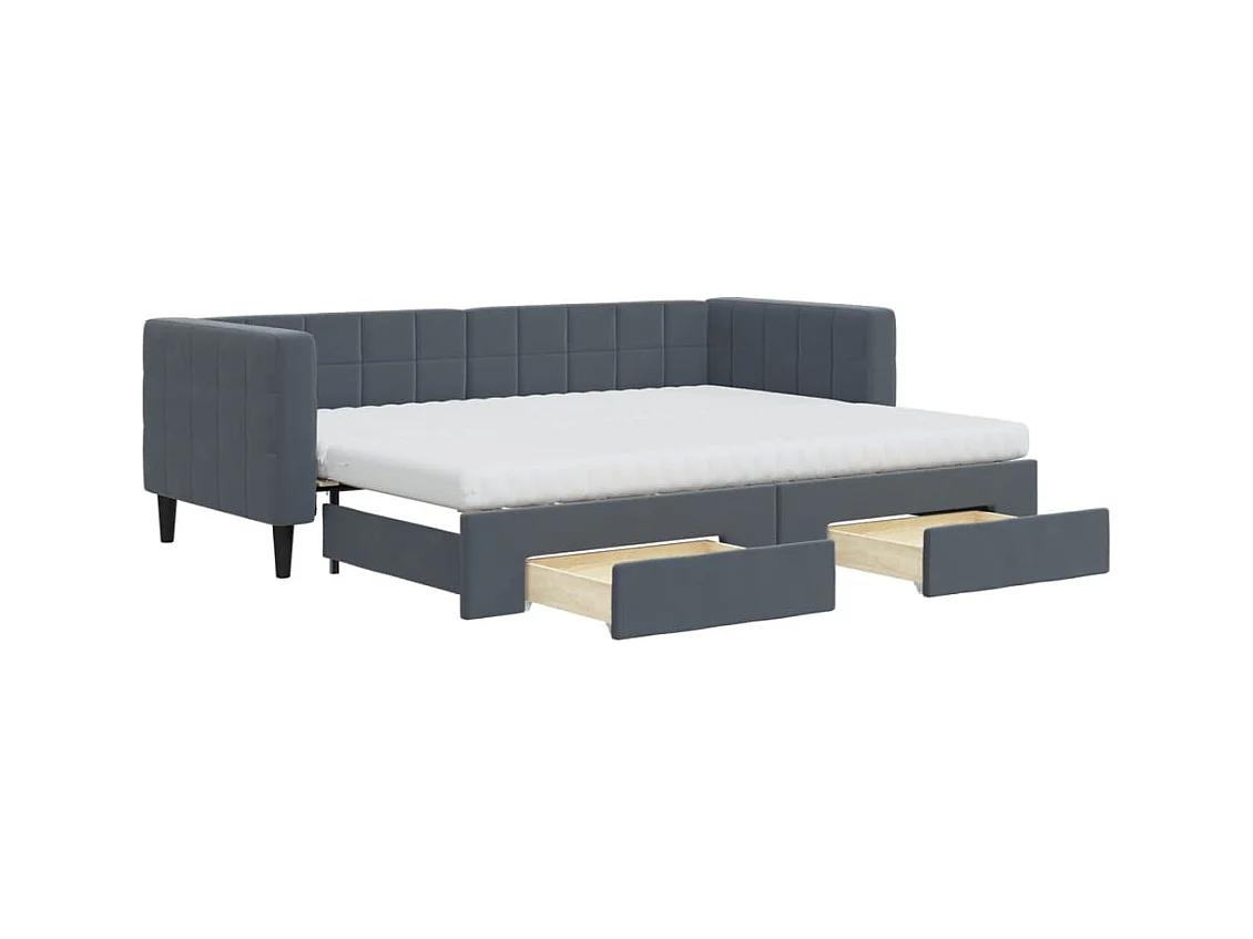 Sofá-cama com gavetão e gavetas 80x200 cm veludo cinzento-escuro