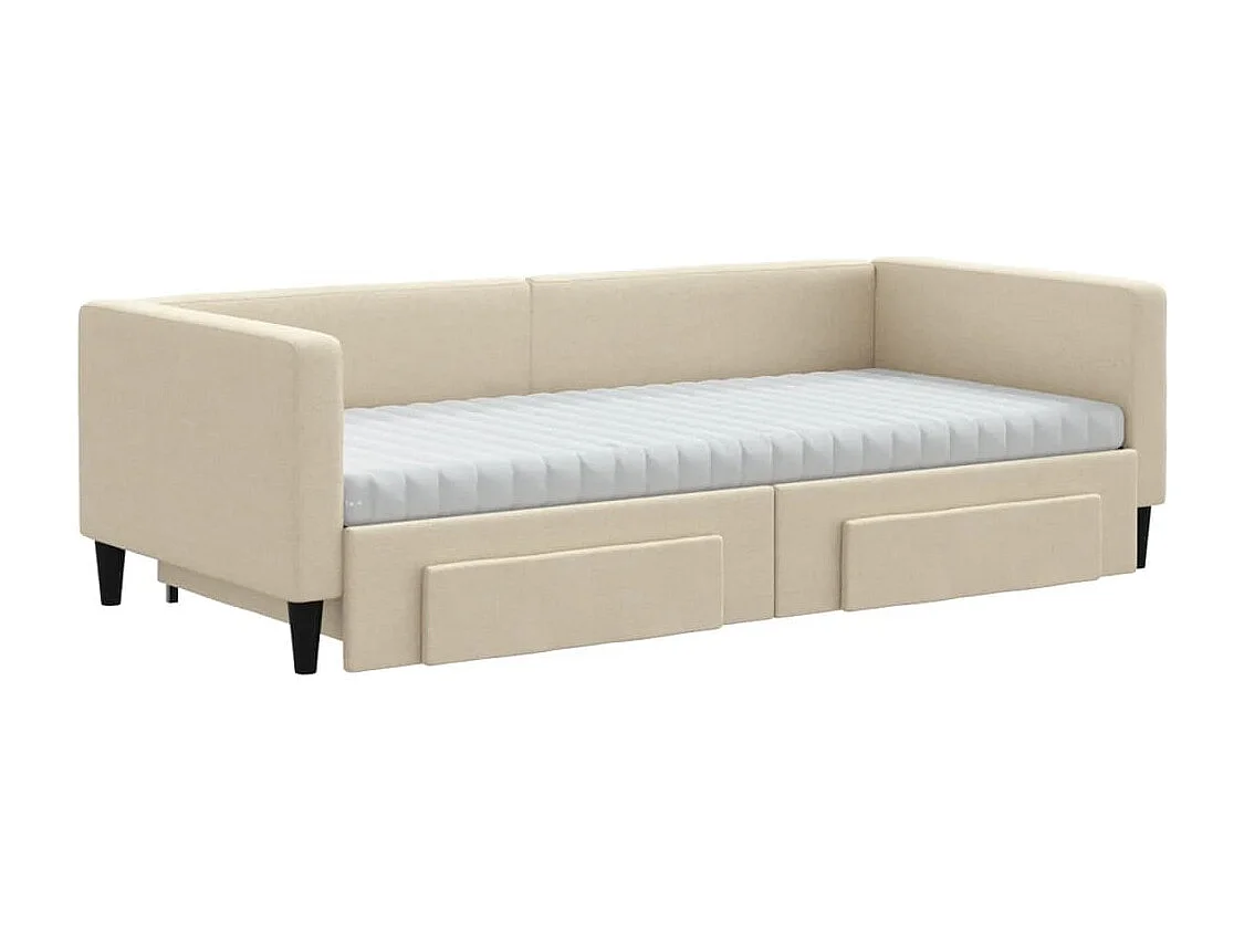 Sofá-cama com gavetão e gavetas 90x200 cm tecido cor creme
