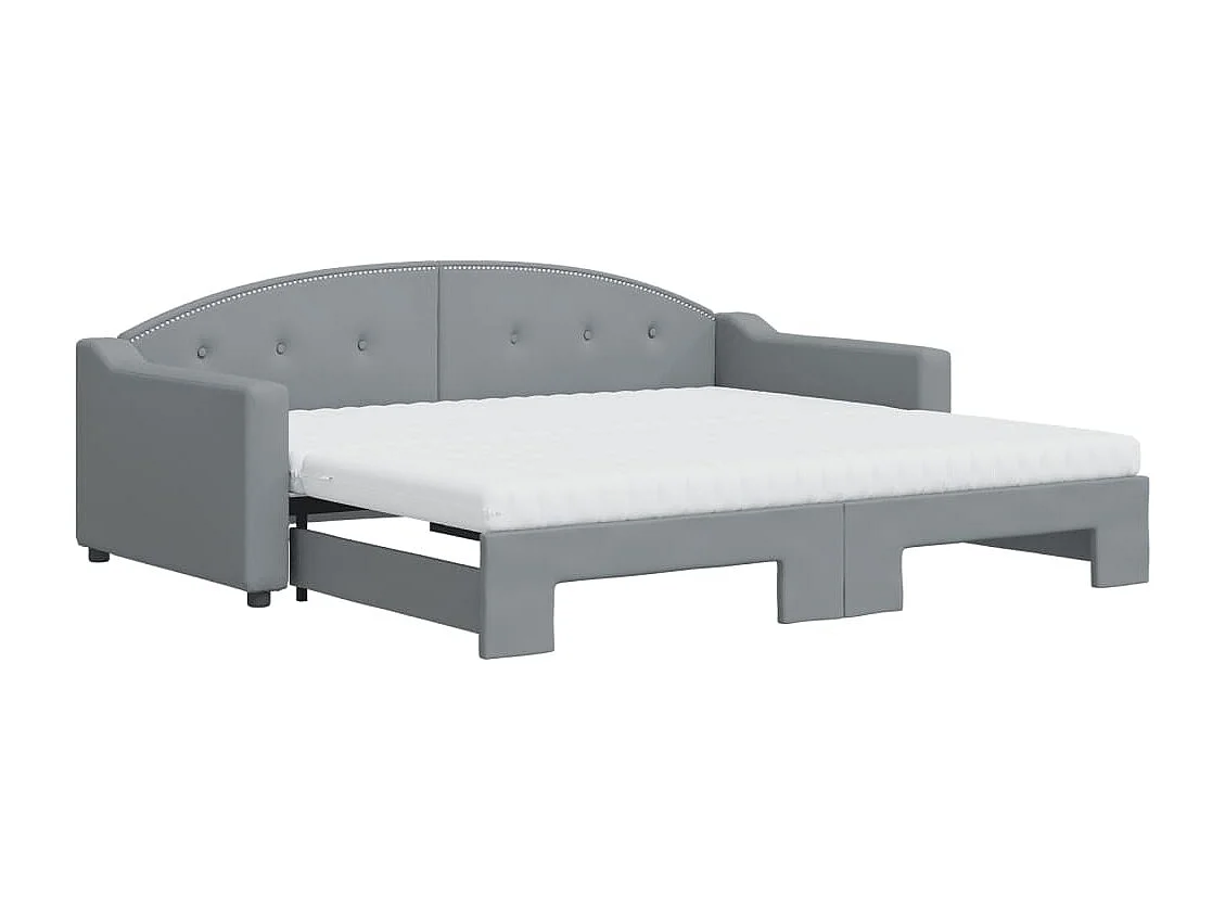 Lit de jour avec gigogne et matelas gris clair 90x190 cm tissu