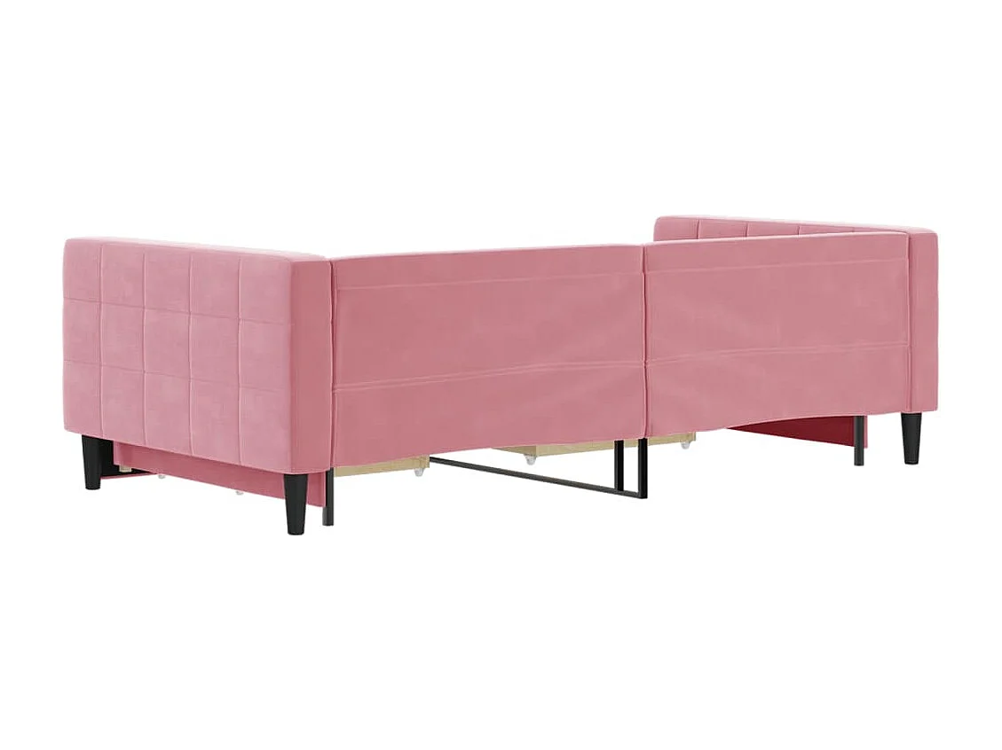 Lit de jour avec gigogne et tiroirs rose 100x200 cm velours