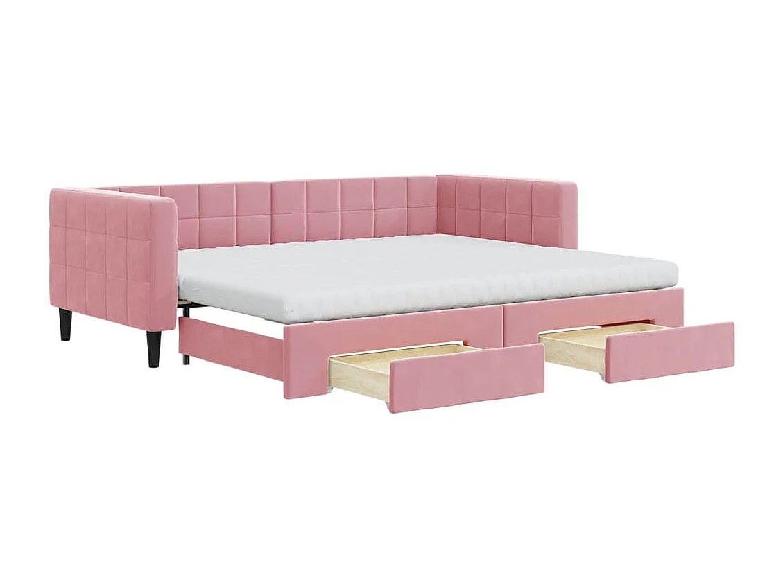 Slaapbank met onderschuifbed en lades 90x200 cm fluweel roze