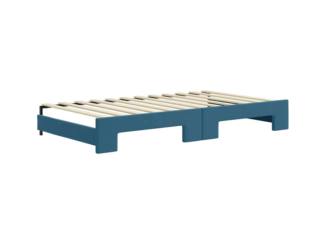 Lit de jour avec gigogne et tiroirs bleu 100x200 cm velours