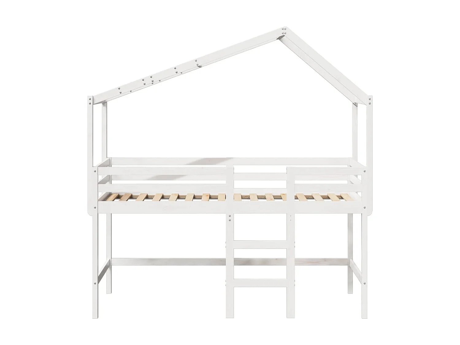 Cama alta com escada e telhado 80x200 cm pinho maciço branco