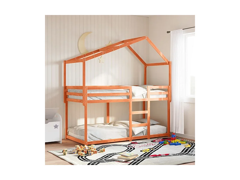 Lit superposé avec toit cire marron 75x190cm bois massif de pin