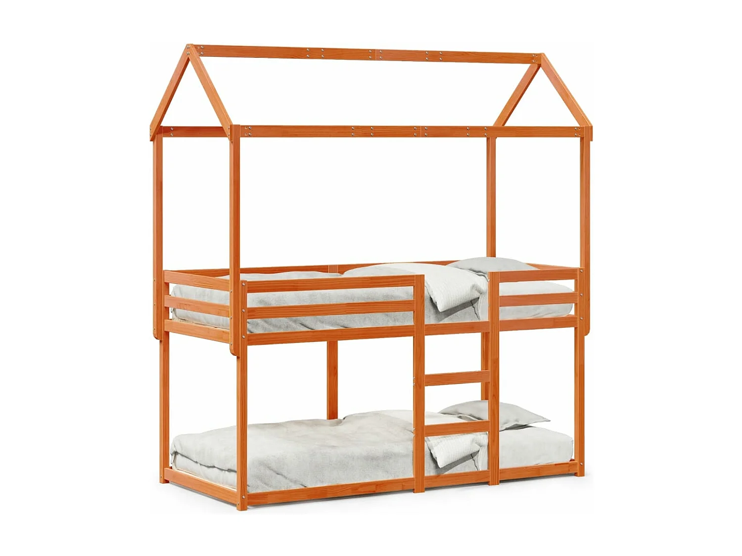 Cama litera con techo madera maciza pino marrón 90x200 cm