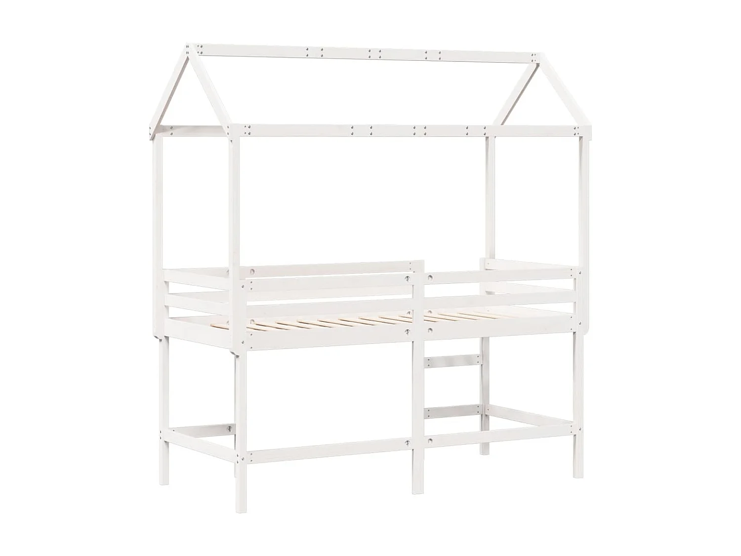 Lit superposé et échelle et toit blanc 90x200cm bois pin massif