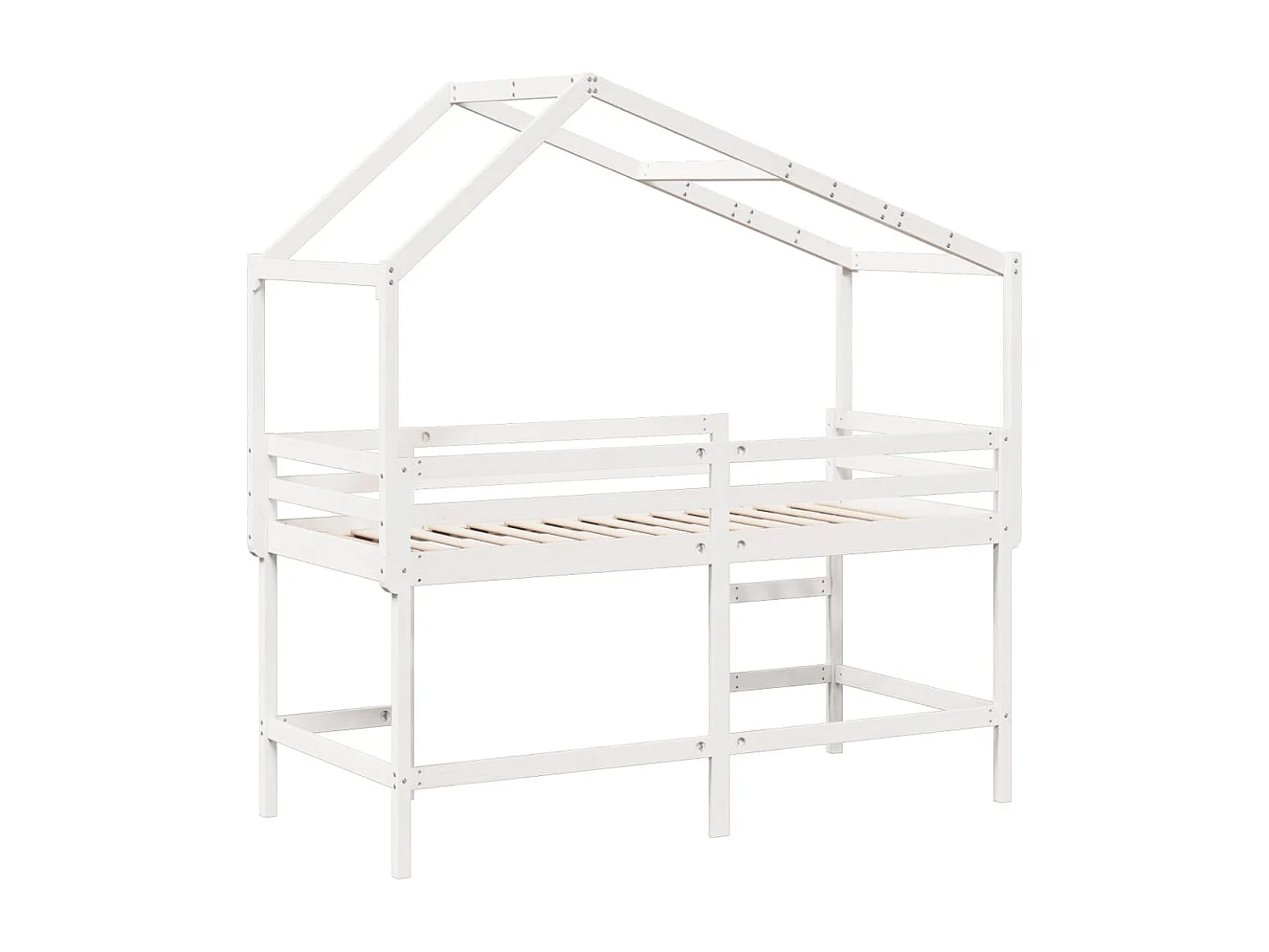 Halfhoogslaper met ladder en bedhuis grenenhout wit 90x190 cm