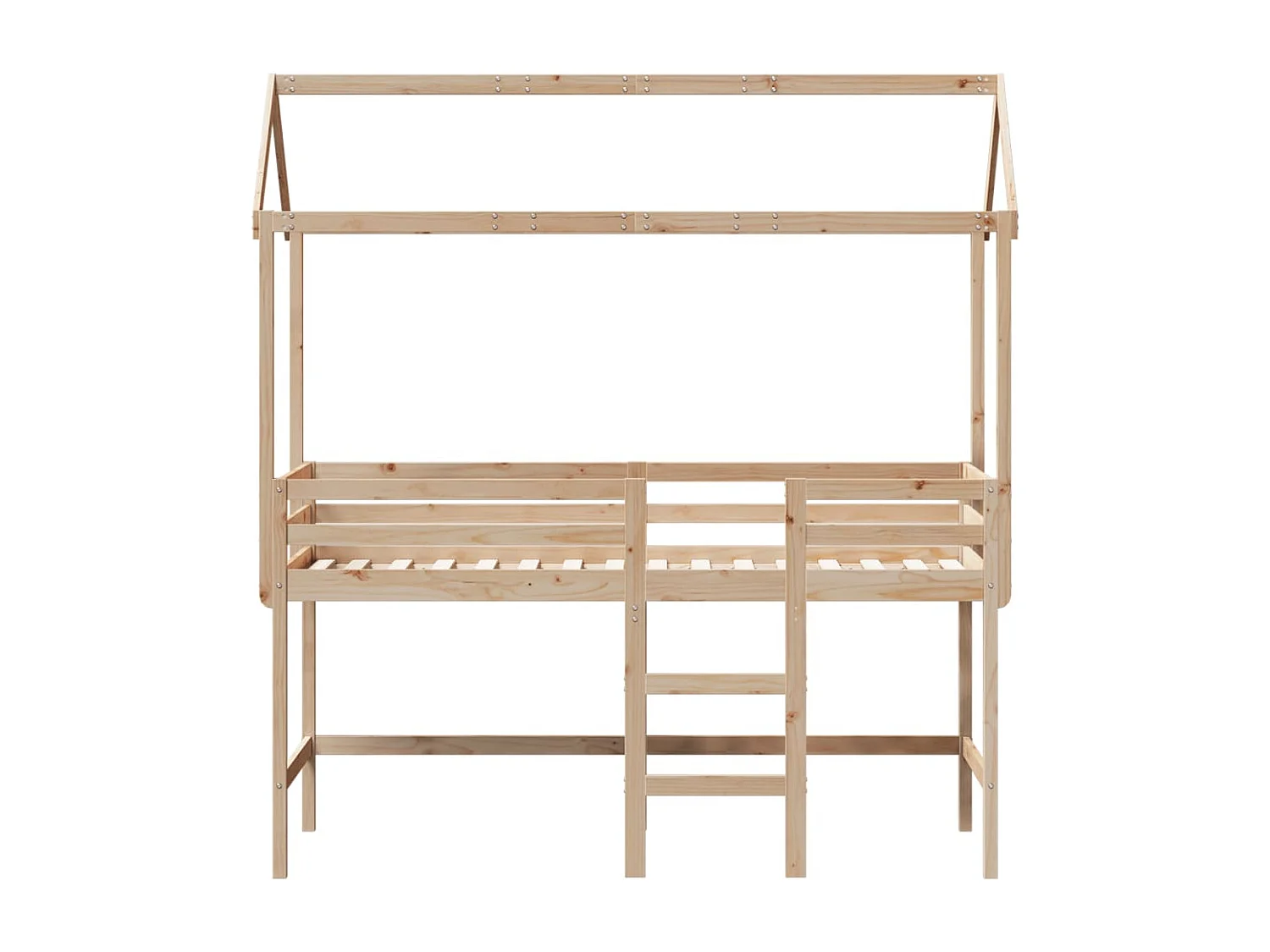 Cama alta com escada e telhado 90x200 cm pinho maciço