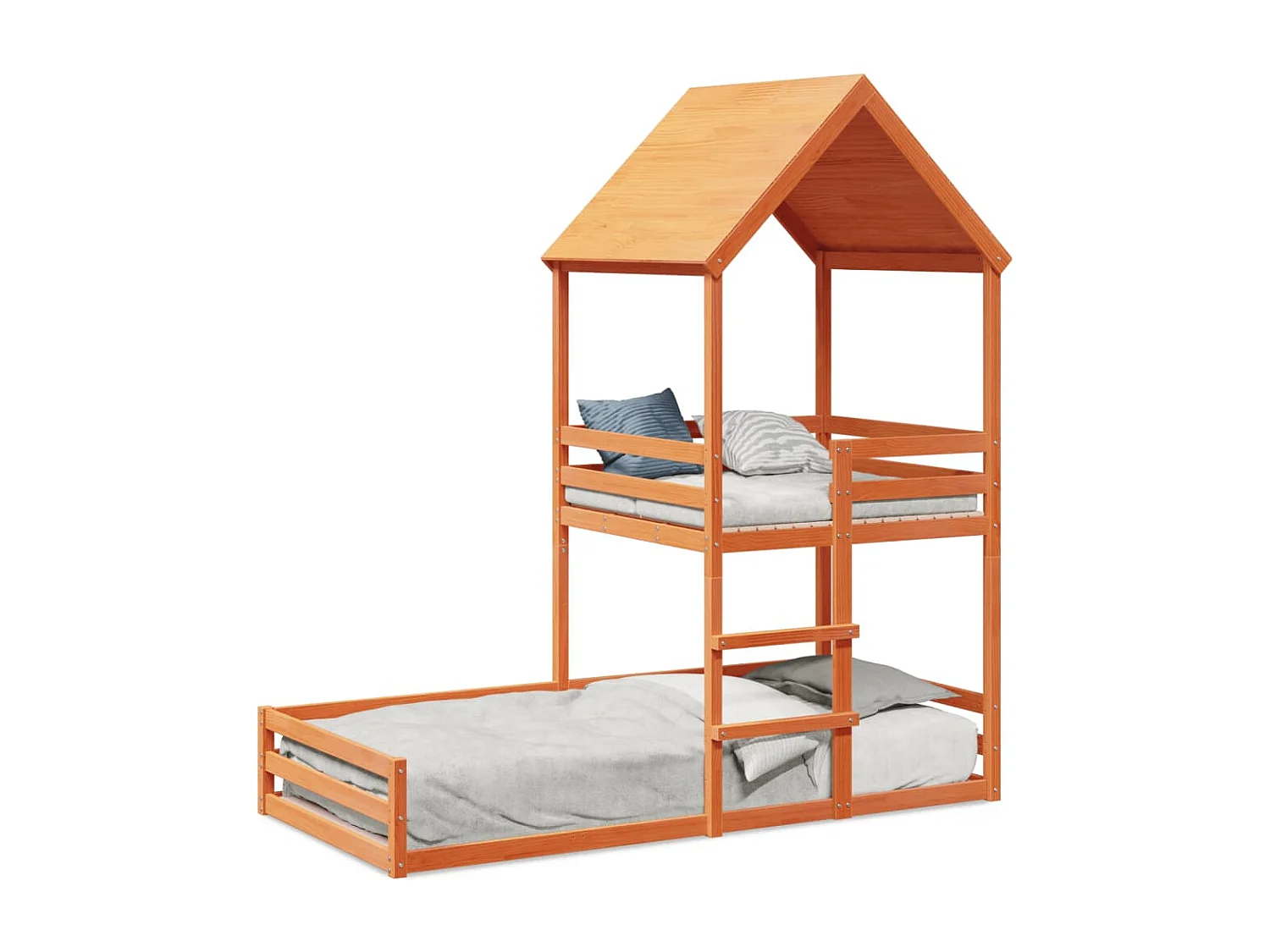 Cama con techo madera maciza pino marrón 90x200 cm