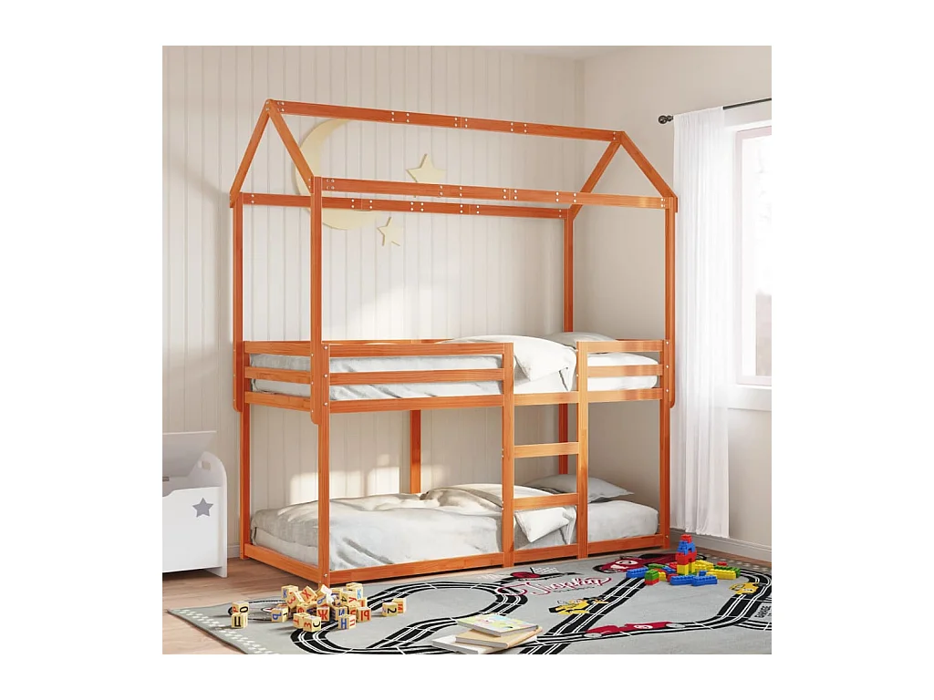 Cama litera con techo madera maciza pino marrón cera 75x190 cm