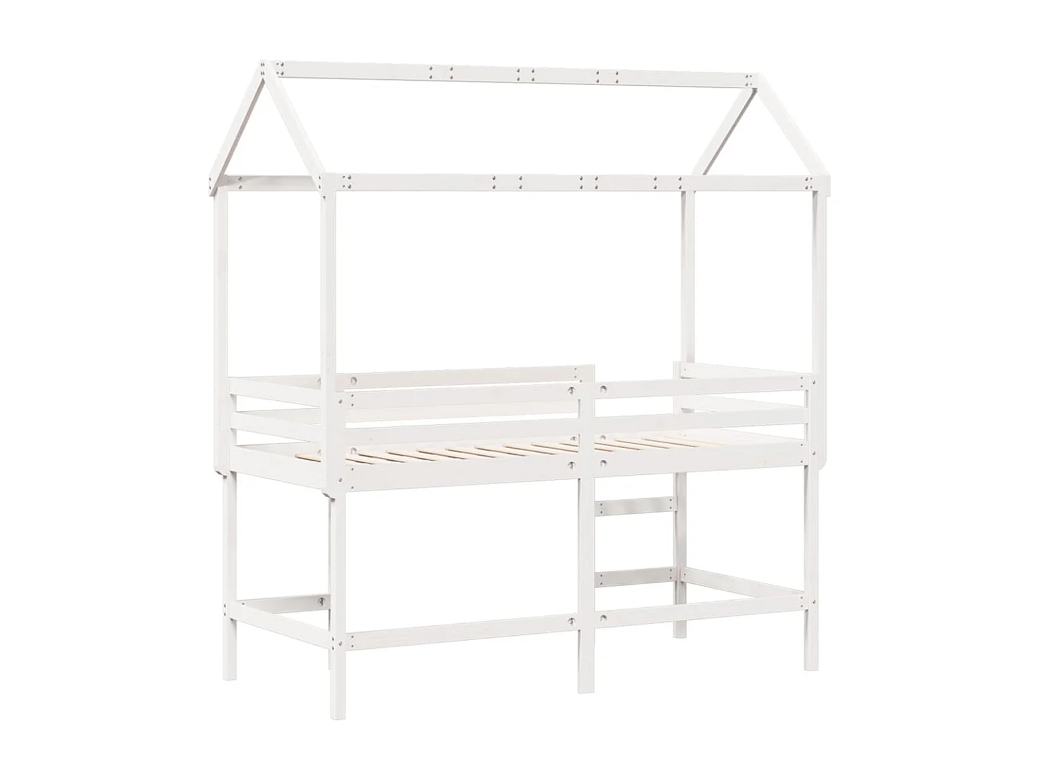 Lit superposé et échelle et toit blanc 90x190cm bois pin massif