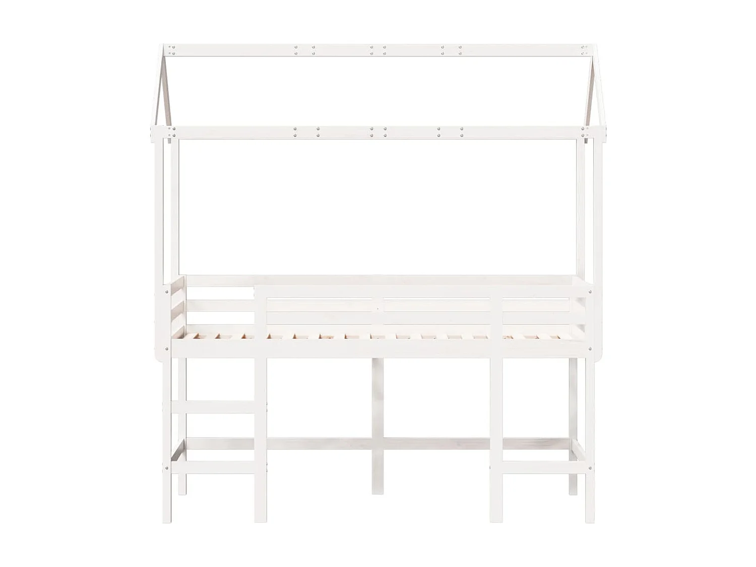 Lit superposé et échelle et toit blanc 80x200cm bois pin massif