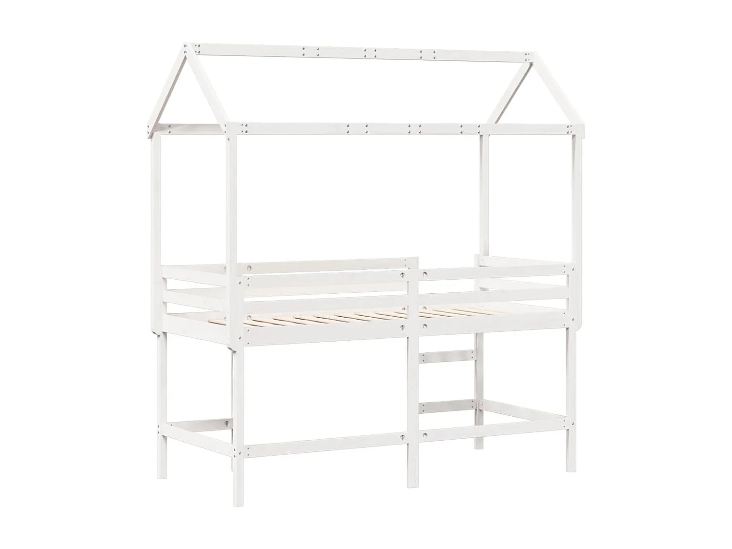 Lit superposé et échelle et toit blanc 80x200cm bois pin massif