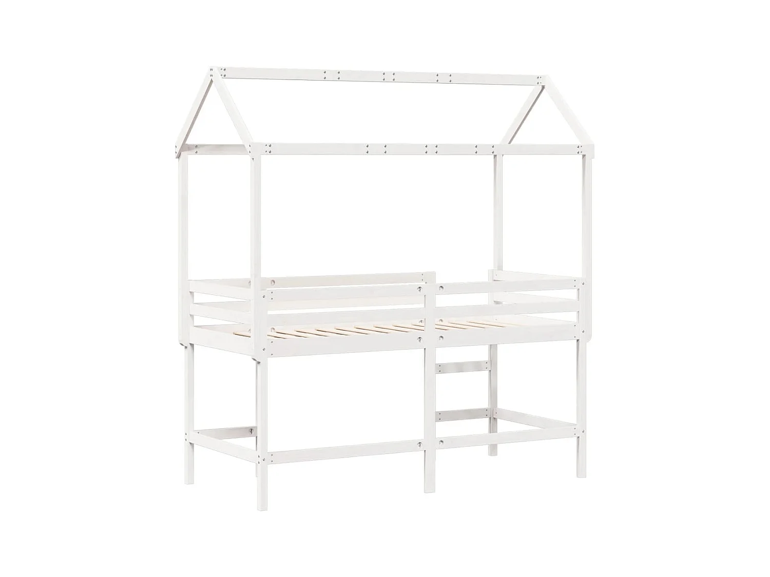 Lit superposé et échelle et toit blanc 80x200cm bois pin massif