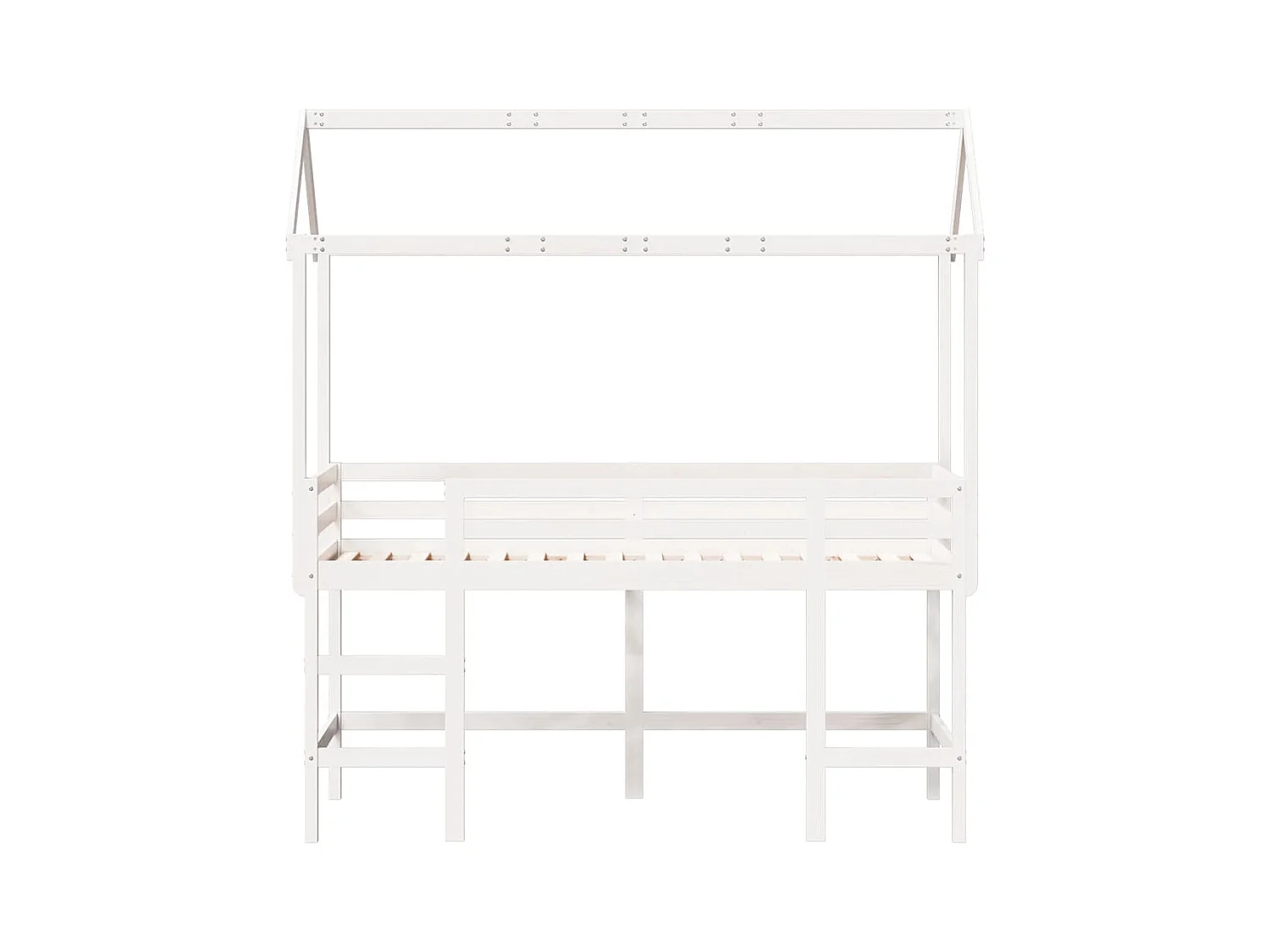 Lit superposé et échelle et toit blanc 80x200cm bois pin massif