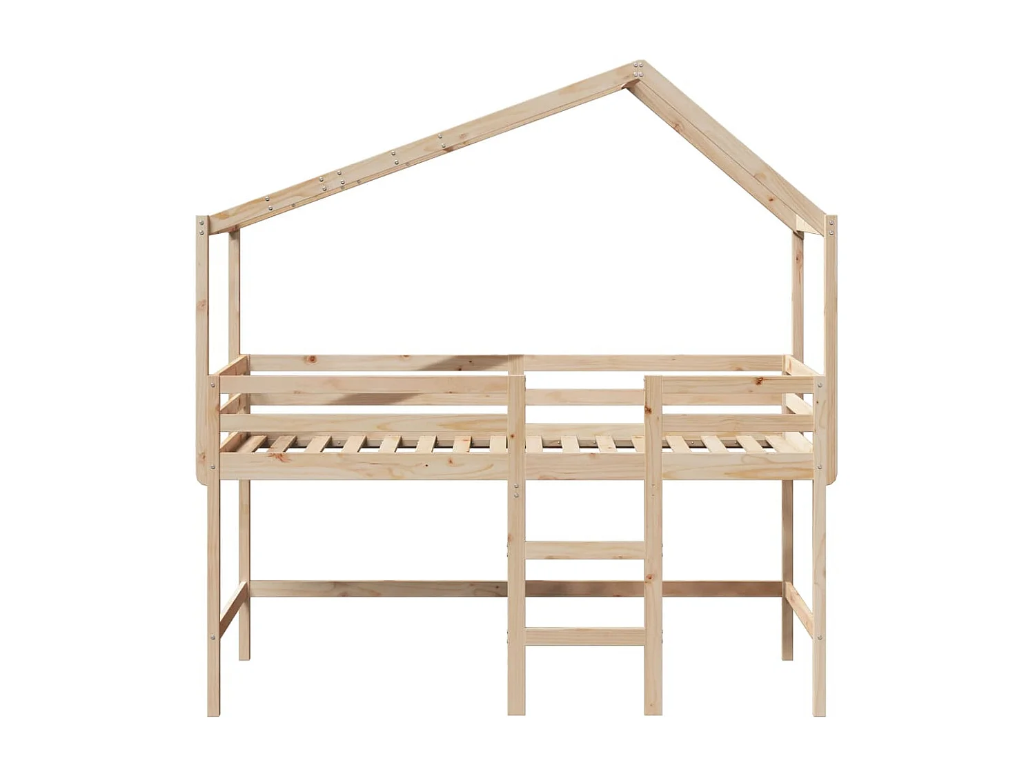 Halfhoogslaper met ladder en bedhuis grenenhout 90x200 cm