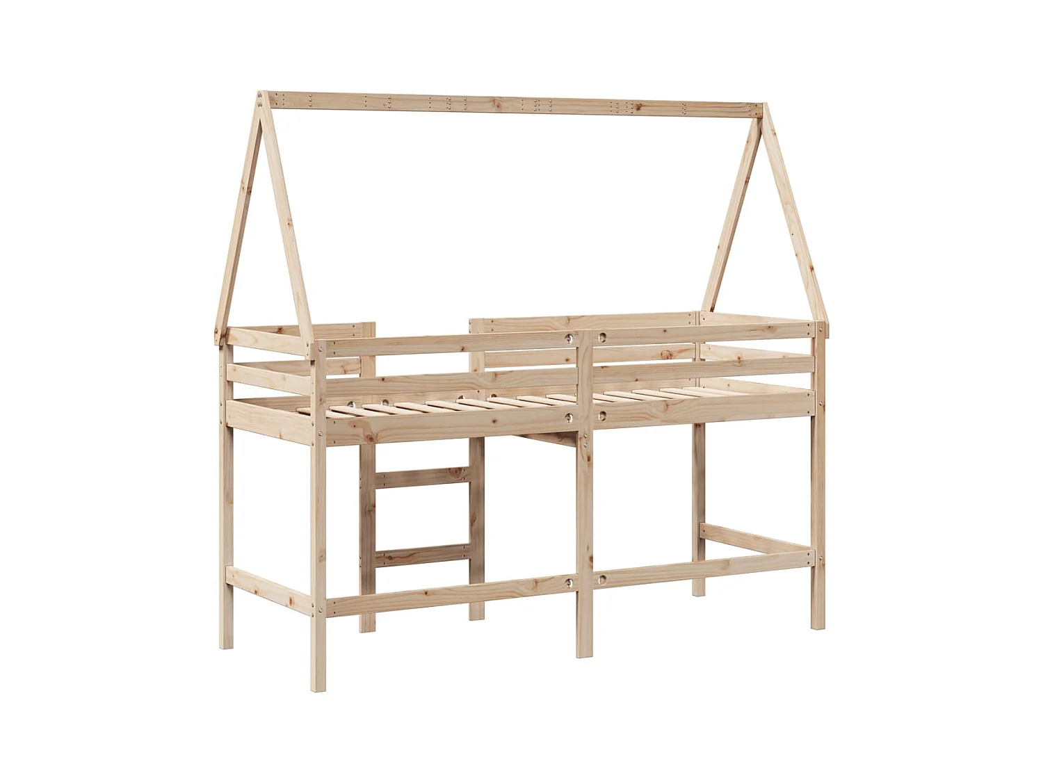 Lit superposé et échelle et toit 90x200 cm bois de pin massif