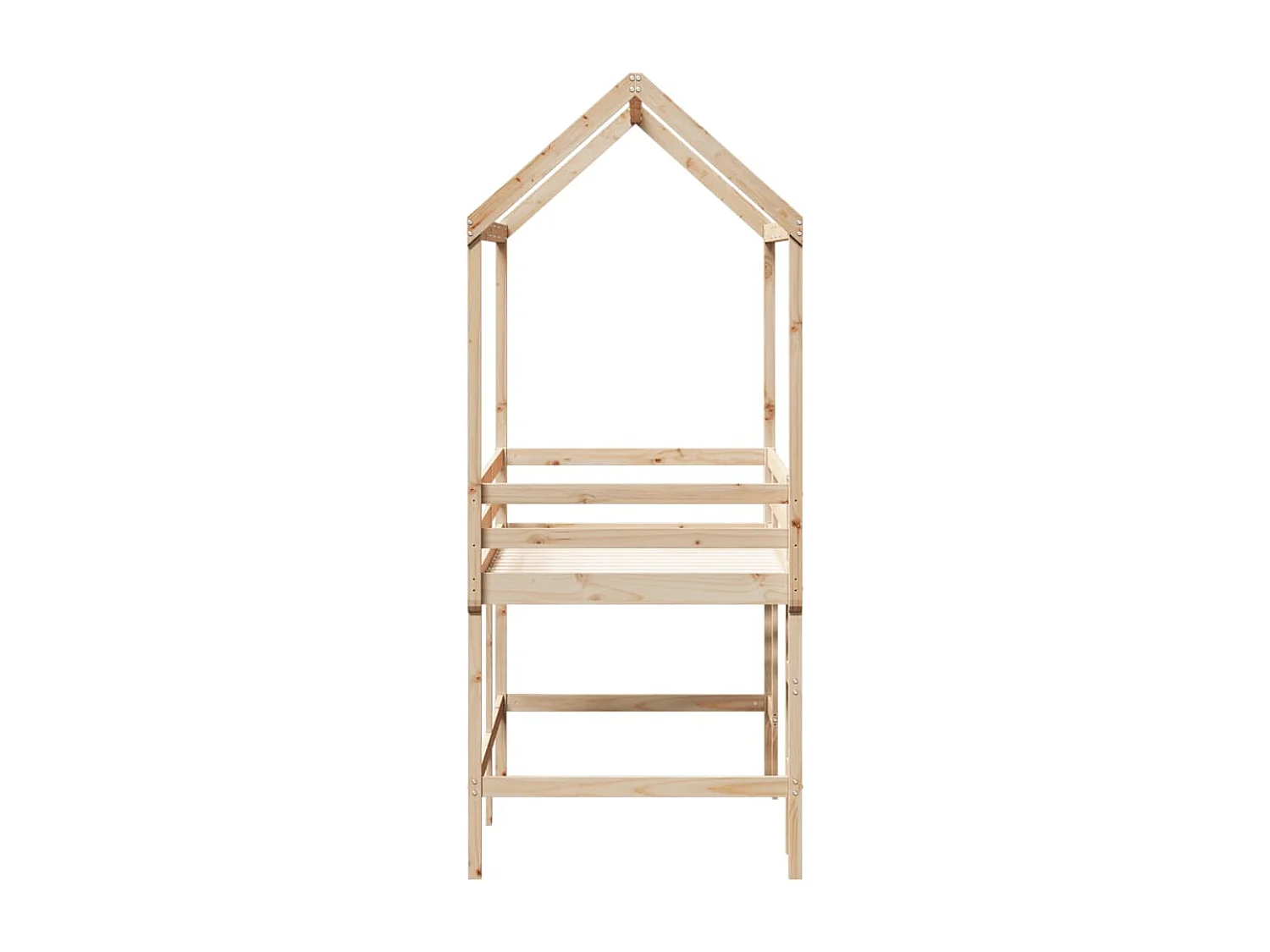 Cama alta com escada e telhado 90x200 cm pinho maciço