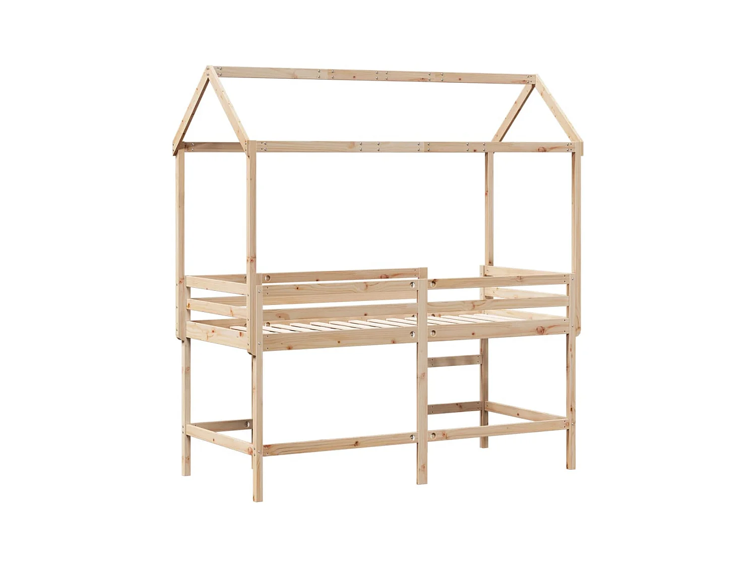 Lit superposé et échelle et toit 90x190 cm bois de pin massif