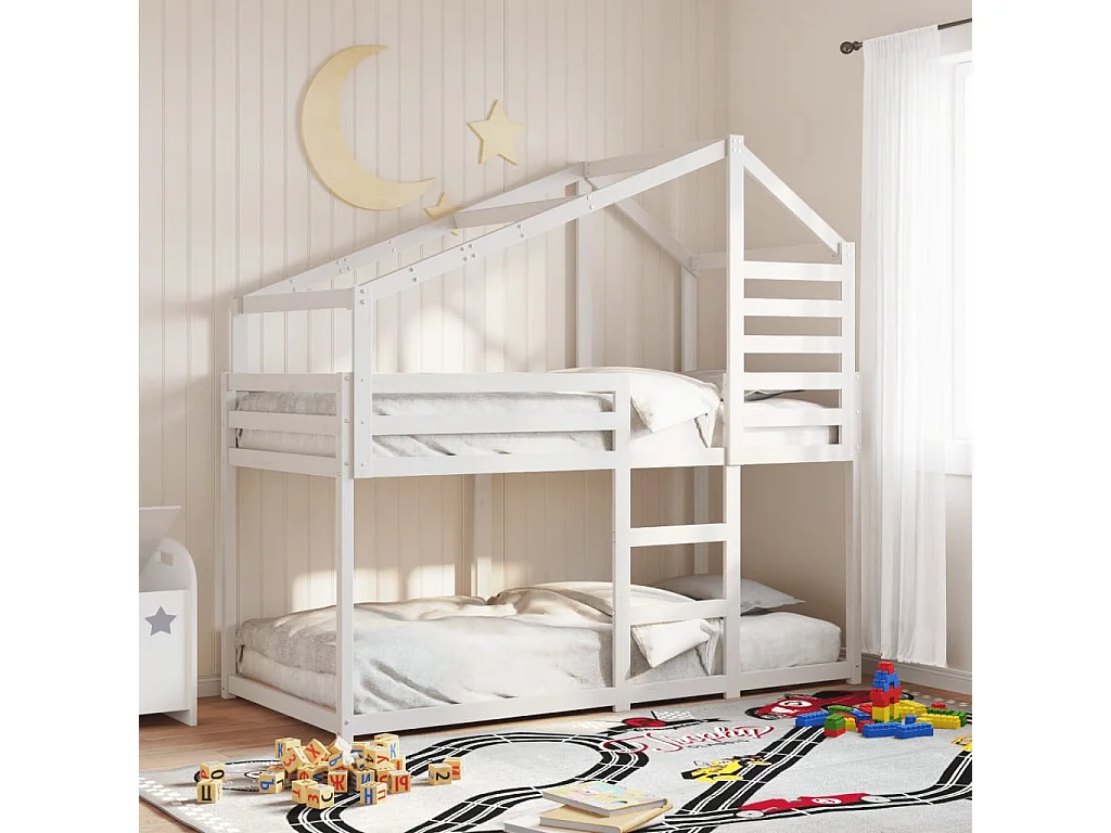 Stapelbed met bedhuis massief grenenhout wit 80x200 cm