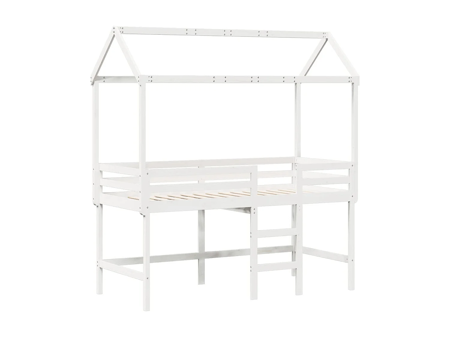 Lit superposé et échelle et toit blanc 90x190cm bois pin massif