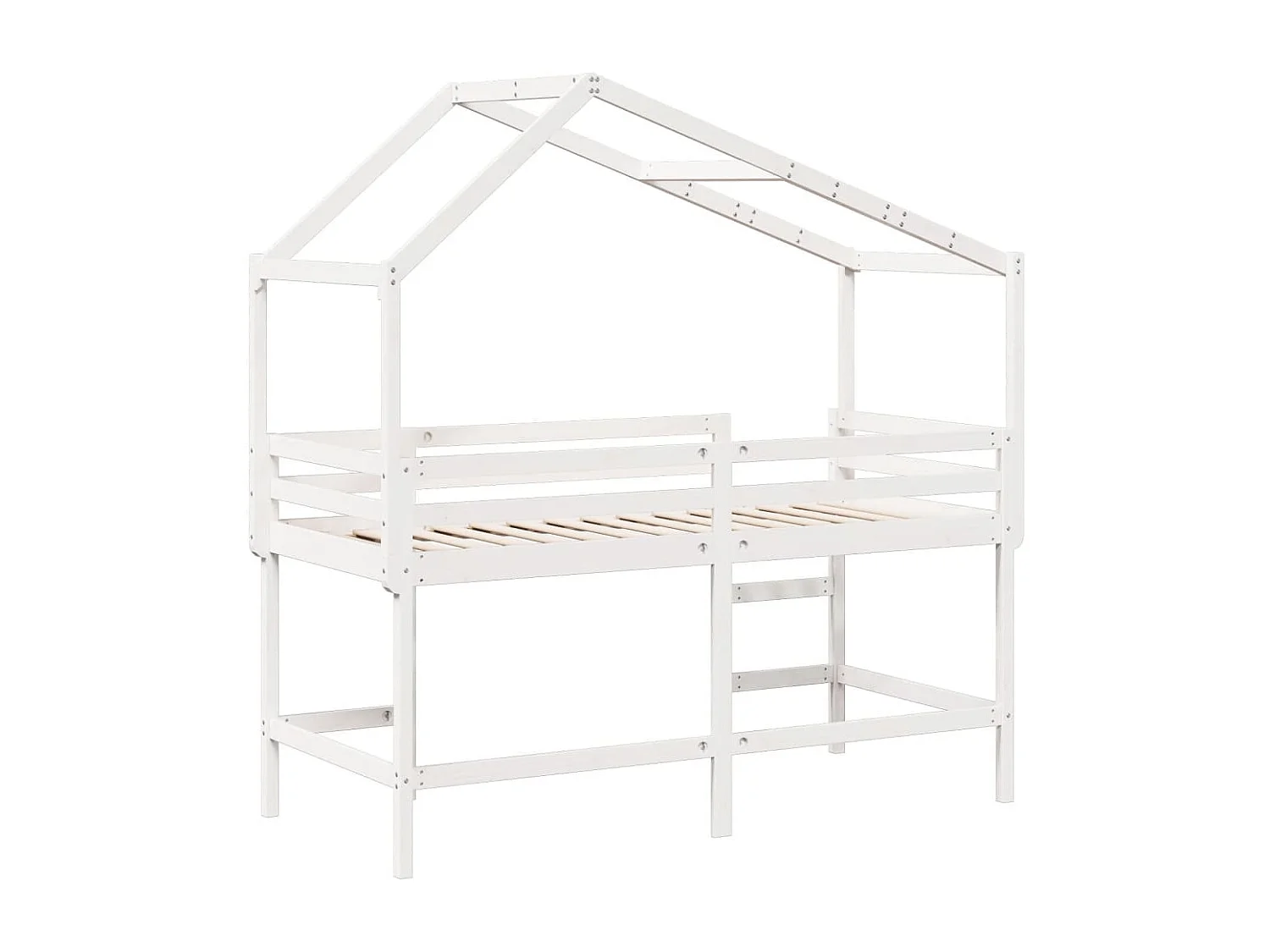 Halfhoogslaper met ladder en bedhuis grenenhout wit 80x200 cm