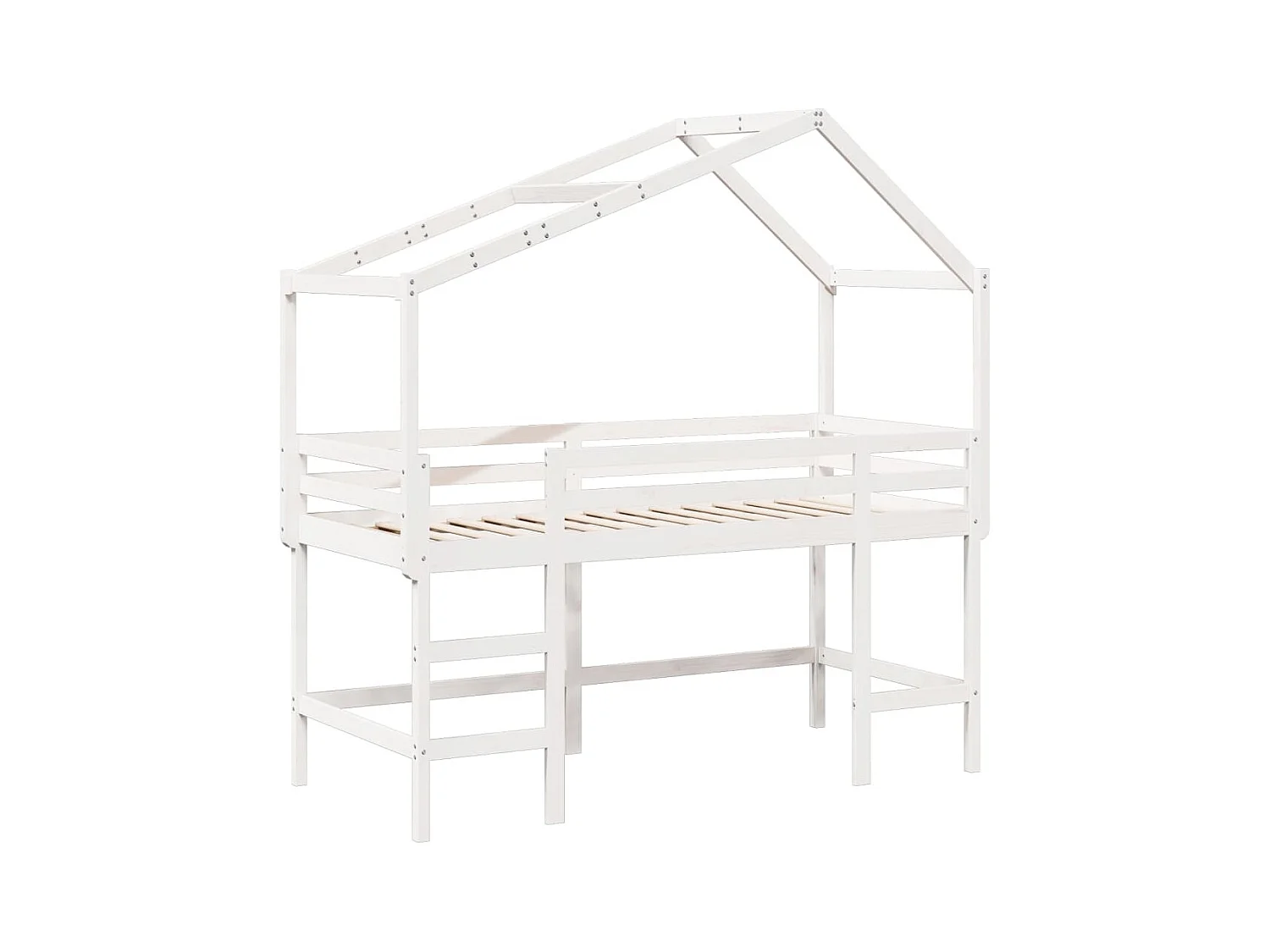 Lit superposé et échelle et toit blanc 90x200cm bois pin massif