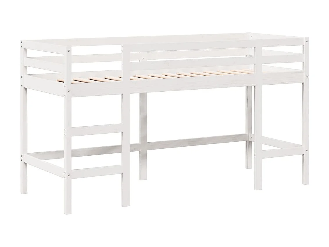 Lit superposé et échelle et toit blanc 90x200cm bois pin massif