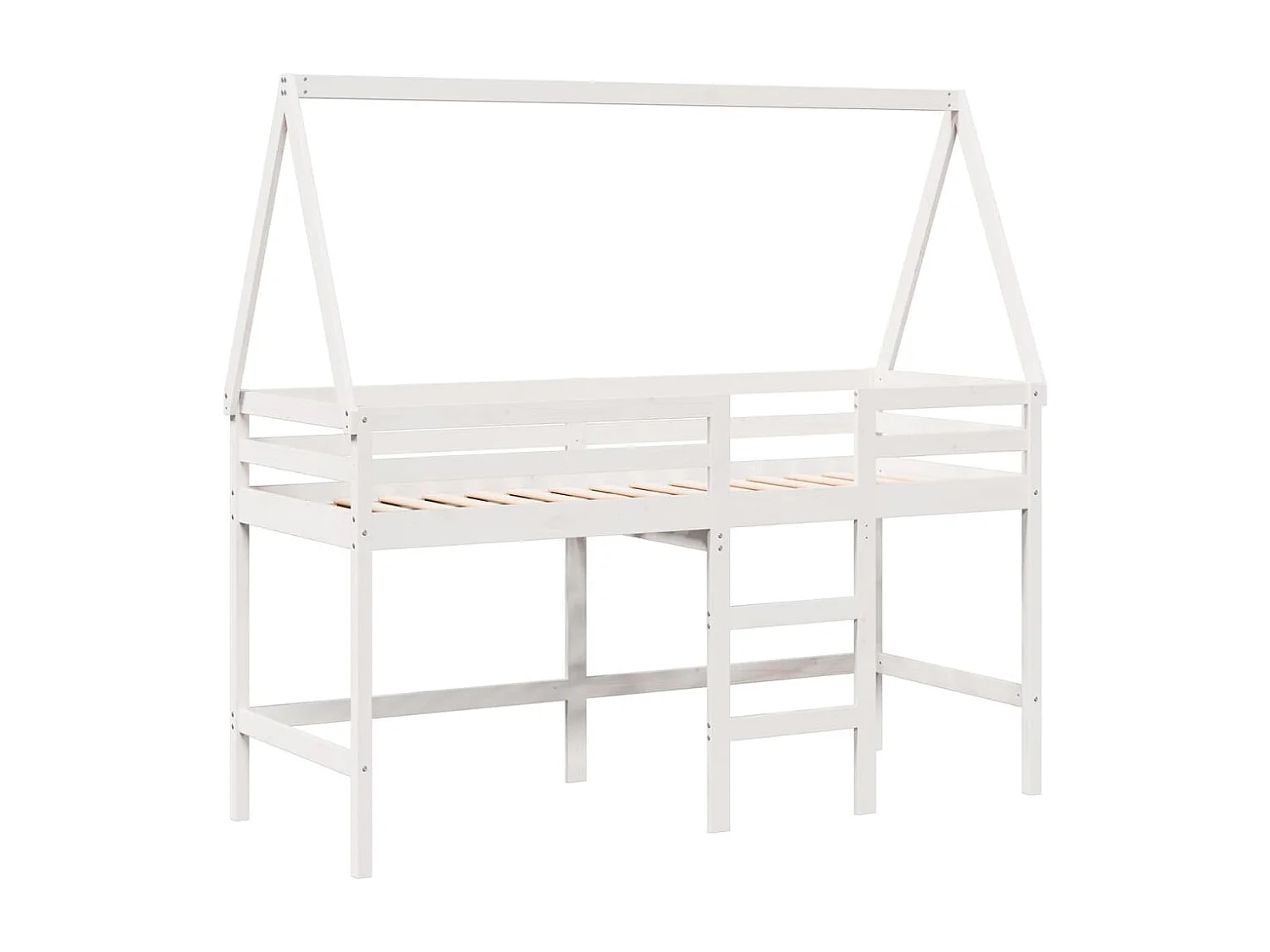 Lit superposé et échelle et toit blanc 90x200cm bois pin massif