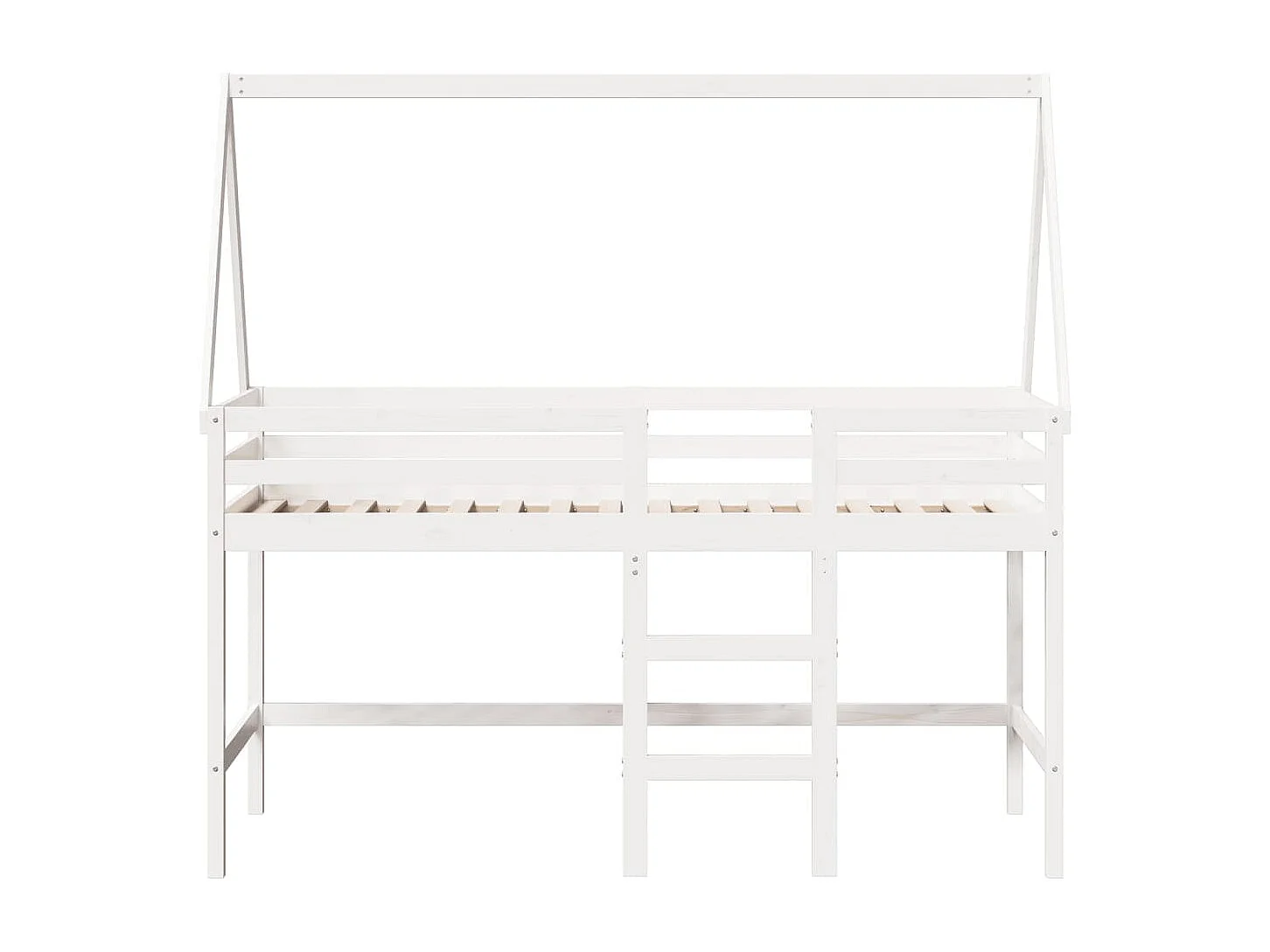 Lit superposé et échelle et toit blanc 90x200cm bois pin massif