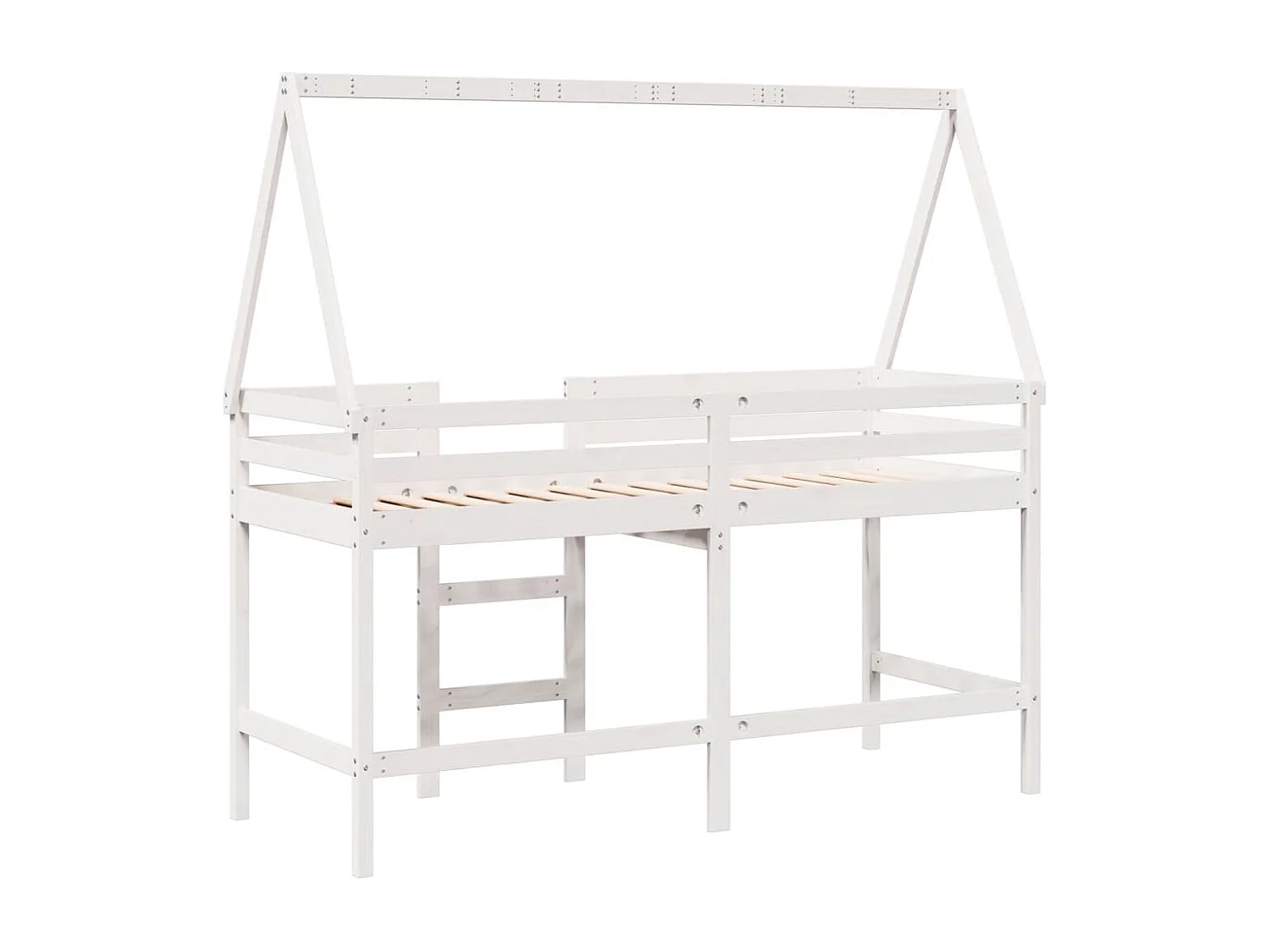 Lit superposé et échelle et toit blanc 90x200cm bois pin massif