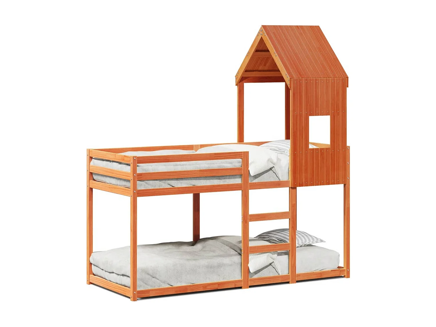 Cama litera con techo madera maciza pino marrón 90x200 cm