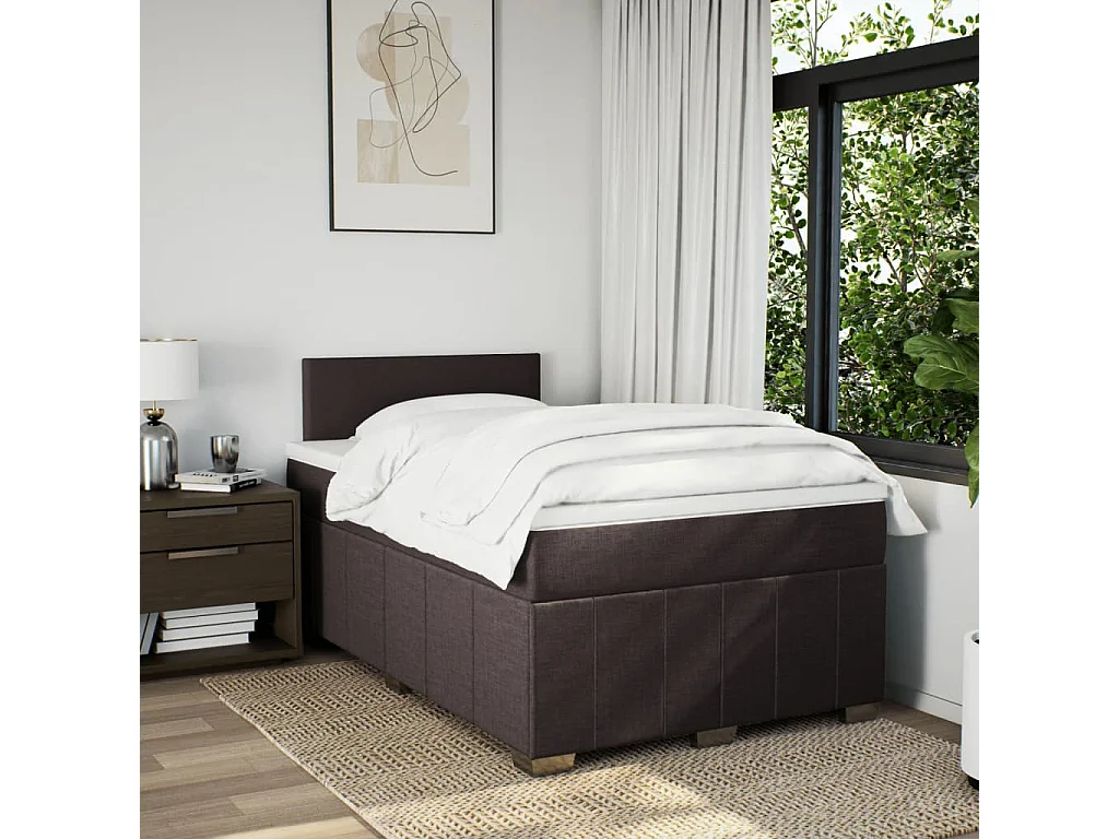 Cama box spring con colchón tela marrón oscuro 120x190 cm