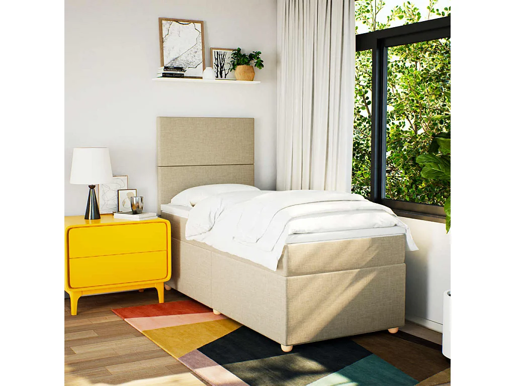 Sommier à lattes de lit avec matelas Crème 90x200 cm Tissu