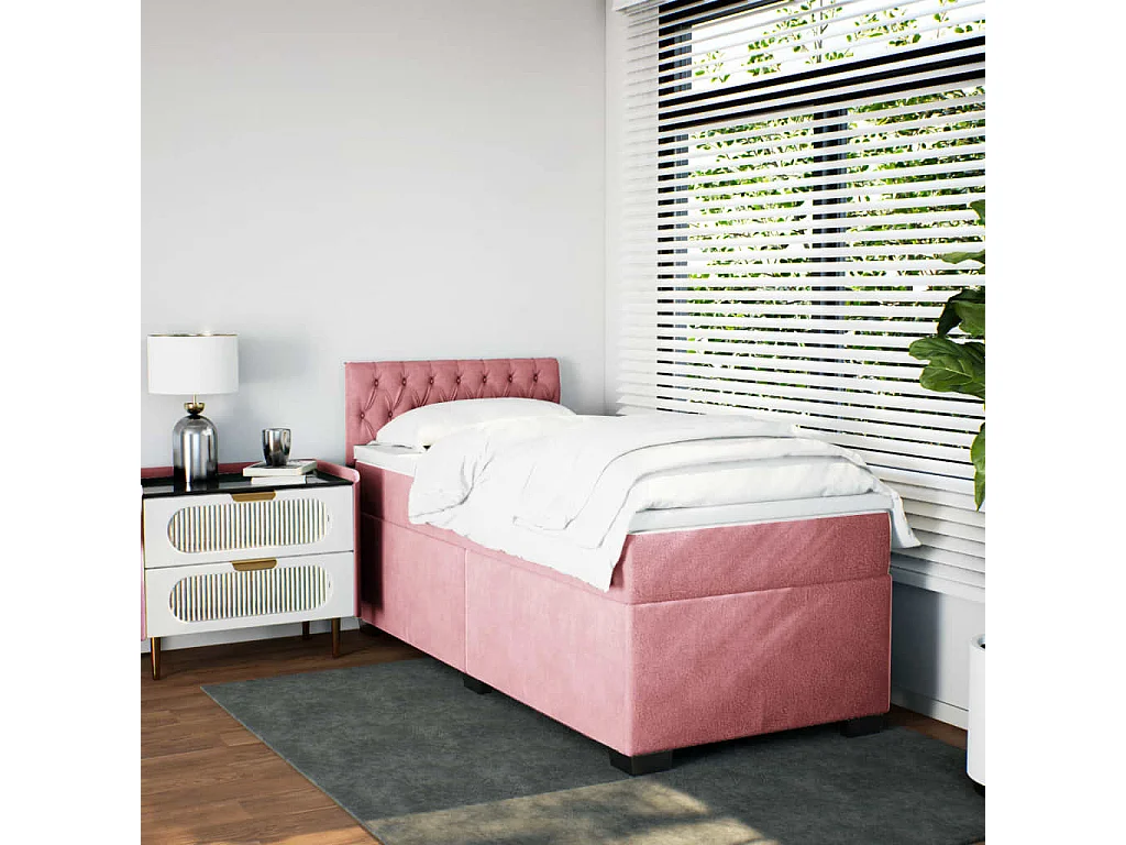 Cama box spring con colchón terciopelo rosa 80x200 cm