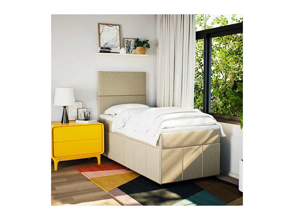 Sommier à lattes de lit avec matelas Crème 90x200 cm Tissu