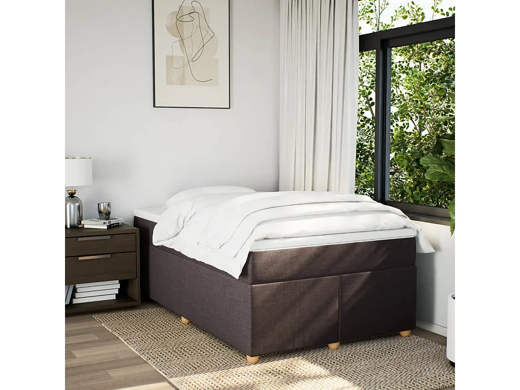 Boxspring met matras stof donkerbruin 120x190 cm