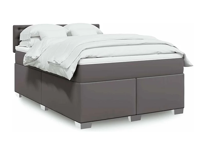 Cama box spring con colchón cuero sintético gris 140x190 cm