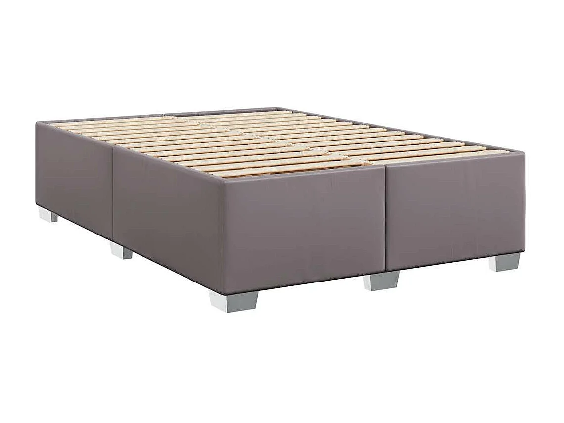 Cama box spring con colchón cuero sintético gris 140x190 cm
