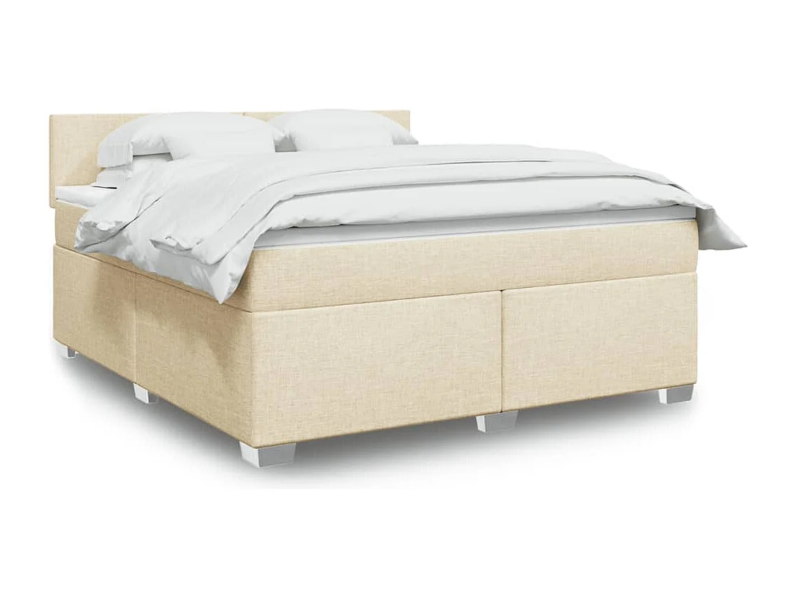 Cama box spring con colchón tela color crema 180x200 cm