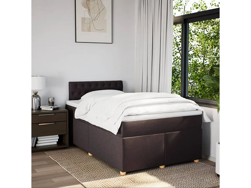 Sommier à lattes de lit et matelas marron foncé 120x190cm tissu