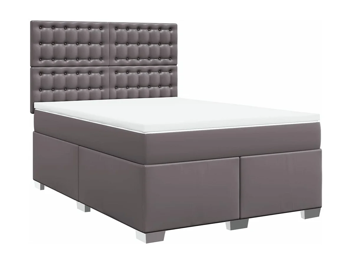 Cama box spring con colchón cuero sintético gris 140x190 cm